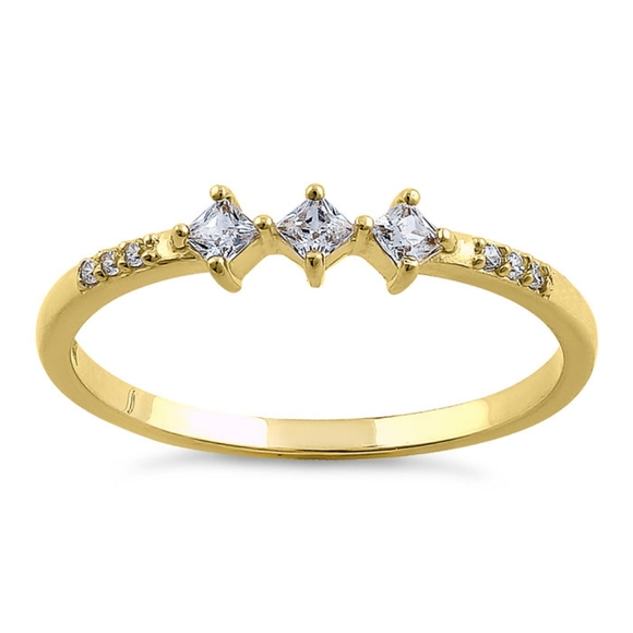 Solid 14K Yellow Gold Triple Princess Cut CZ Ring - Picture 2 of 4